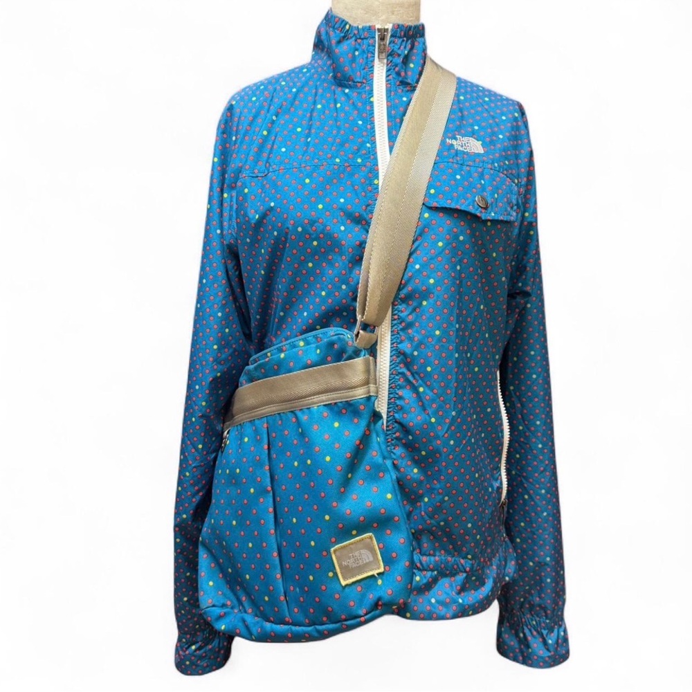 The North Face Blue Polka-Dot Zip Jacket with Matching Crossbody Bag size Medium